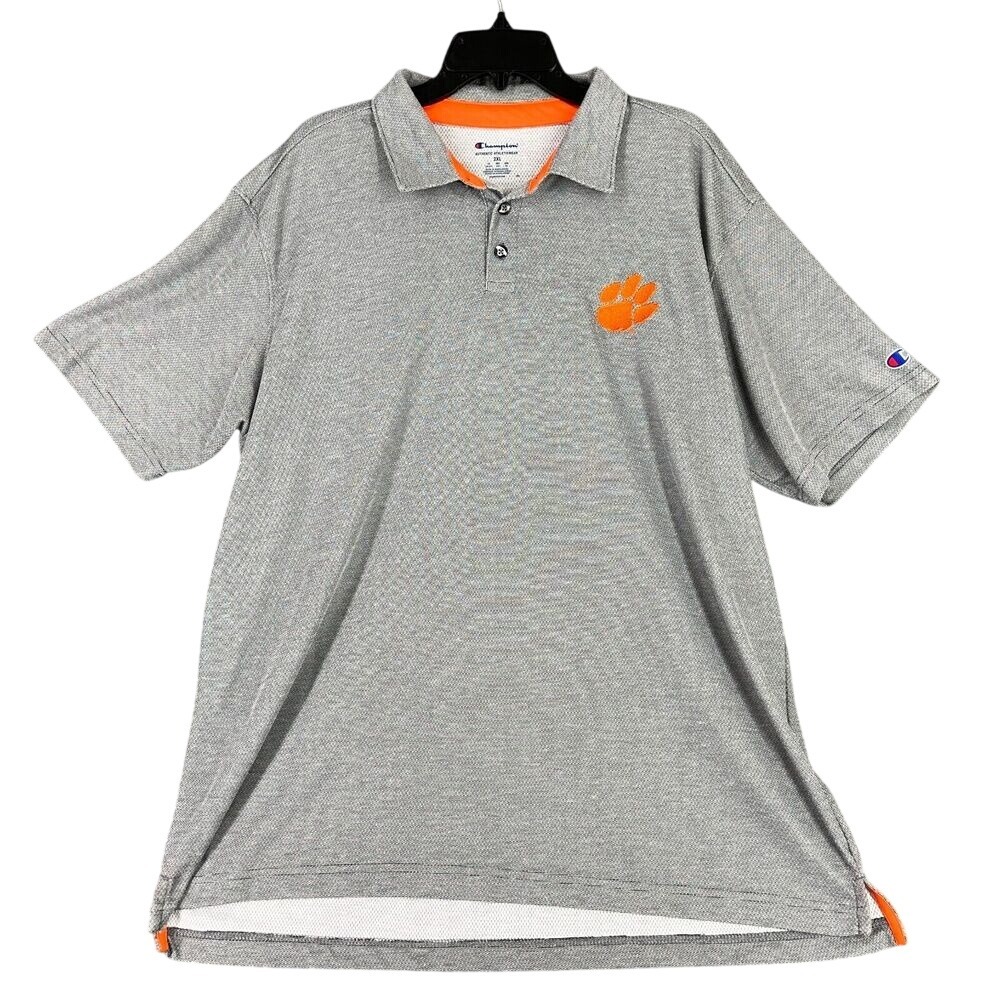 University Clemson Tigers Performance Polo Shirt Mens 2XL Gray‎ Champion College